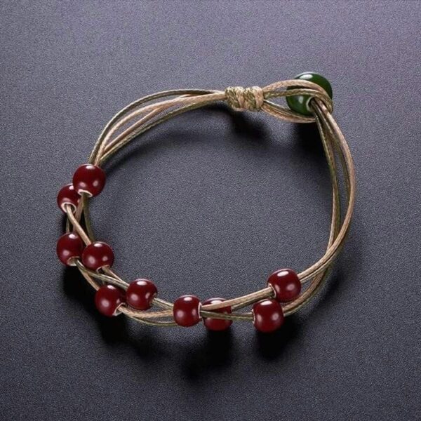 Handmade Rustic Cord Bracelet with Red Beads – Adjustable Unisex Jewelry
