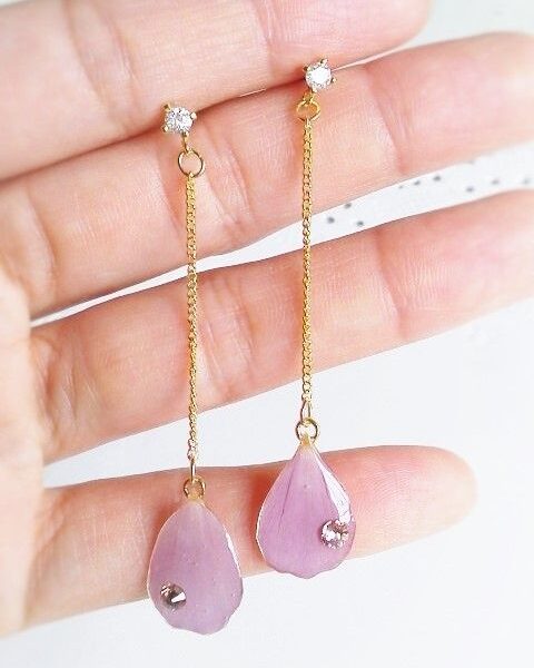 Blush Petal Elegance – Handmade Resin Drop Earrings with Crystals